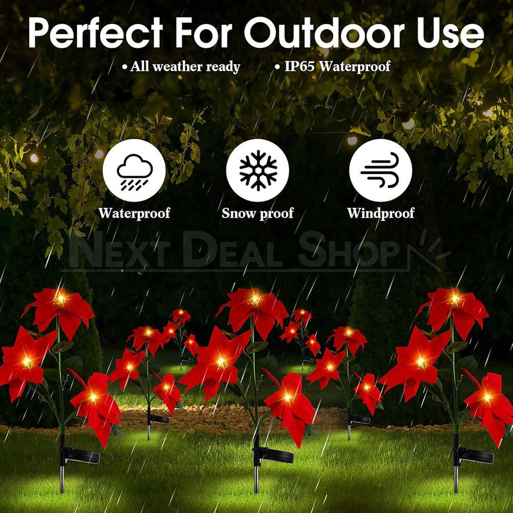2 Pcs - Solar Powered LED Poinsettia Flower Stake Light-View 5-Next Deal Shop