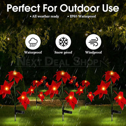 2 Pcs - Solar Powered LED Poinsettia Flower Stake Light-View 5-Next Deal Shop