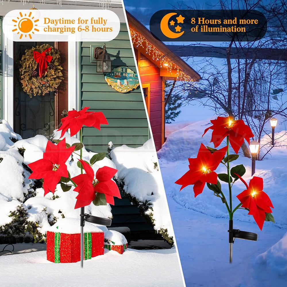 2 Pcs - Solar Powered LED Poinsettia Flower Stake Light-View 3-Next Deal Shop