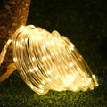 Solar Powered Warm White LED Rope String Light - Weatherproof Yard Garden Patio Backyard Outdoor Holiday Party Decor Lighting
