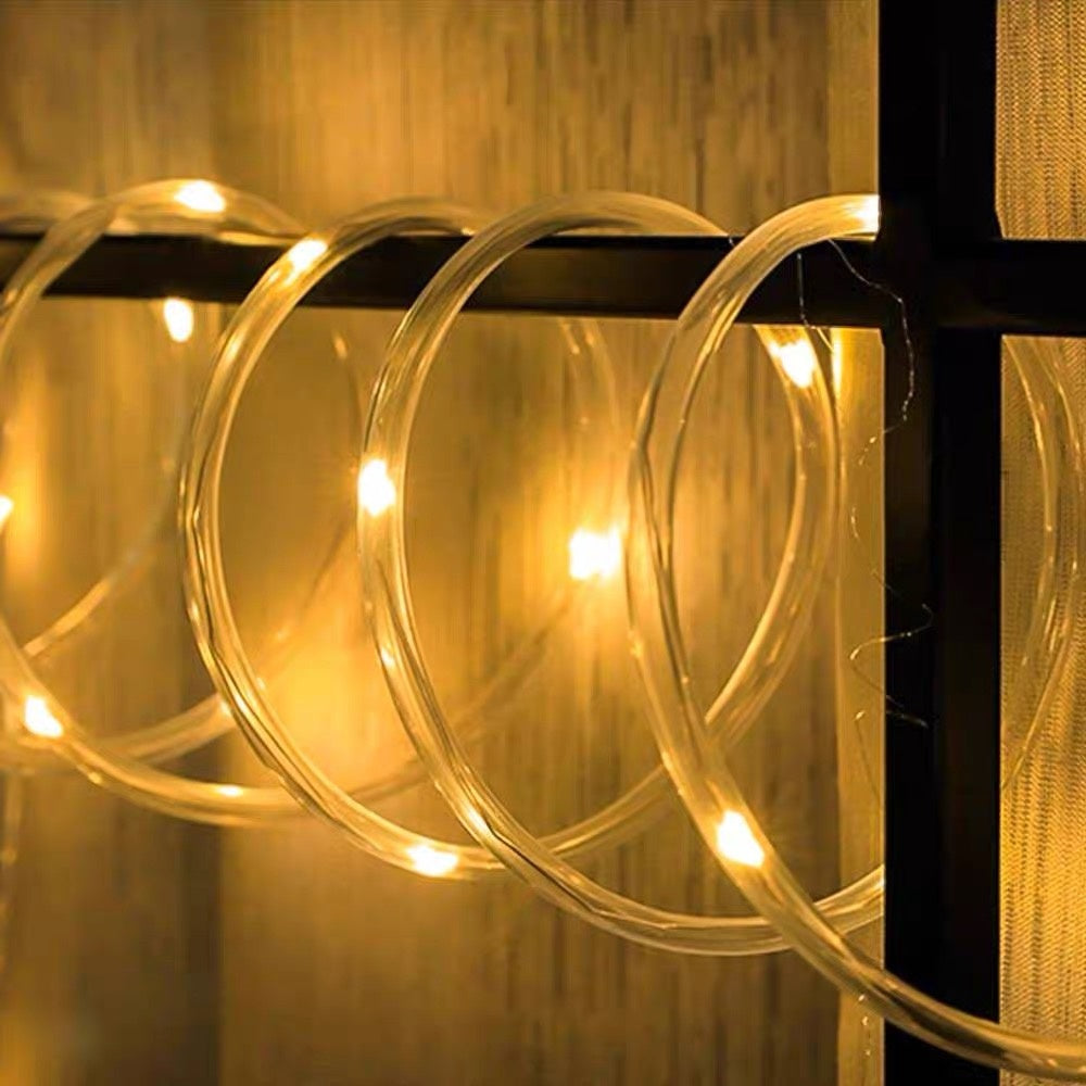 Solar Powered Warm White LED Rope String Light - Weatherproof Yard Garden Patio Backyard Outdoor Holiday Party Decor Lighting