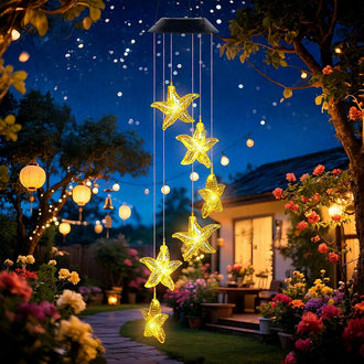 Solar Powered Warm‑White LED Starfish Wind Chime Lights ‑ Weatherproof Patio & Tree Hanging Lighting