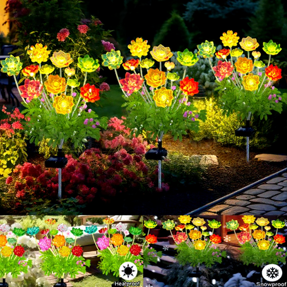 Solar Powered Warm White LED Succulent Stake Light - 2 Pack, Weatherproof Outdoor Lawn Pathway Garden Lighting
