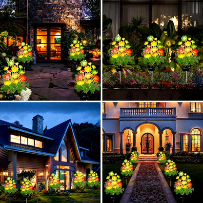 Solar Powered Warm White LED Succulent Stake Light - 2 Pack, Weatherproof Outdoor Lawn Pathway Garden Lighting