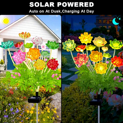 Solar Powered Warm White LED Succulent Stake Light - 2 Pack, Weatherproof Outdoor Lawn Pathway Garden Lighting