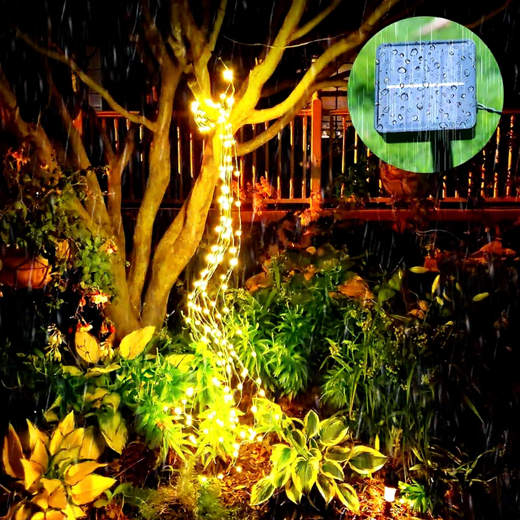 Solar Powered Waterfall Fairy LED String Lights - 6.56 ft, 200 LED, Outdoor Home Holiday Garden Party Decor Lighting