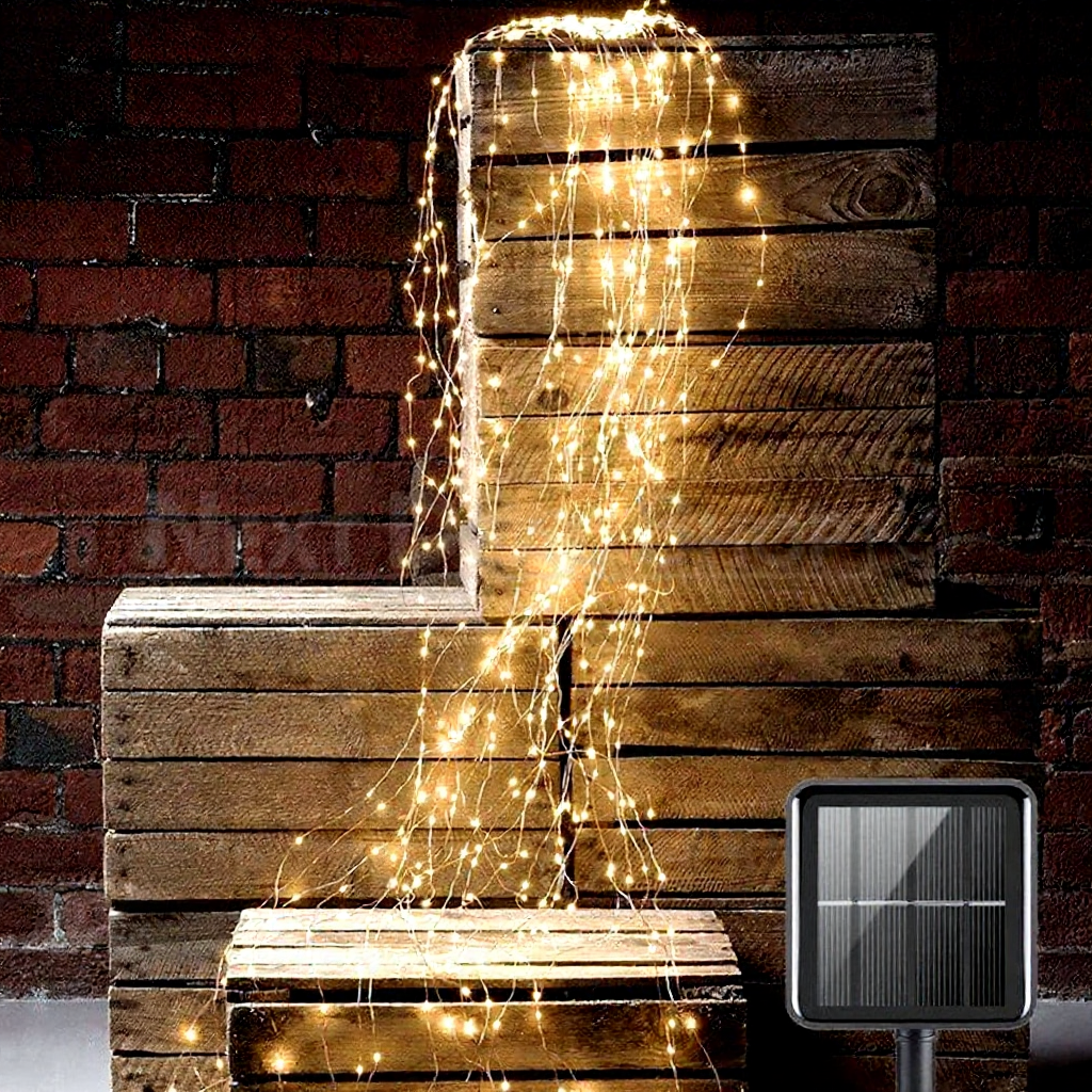 Solar Powered Waterfall Fairy LED String Lights - 6.56 ft, 200 LED, Outdoor Home Holiday Garden Party Decor Lighting