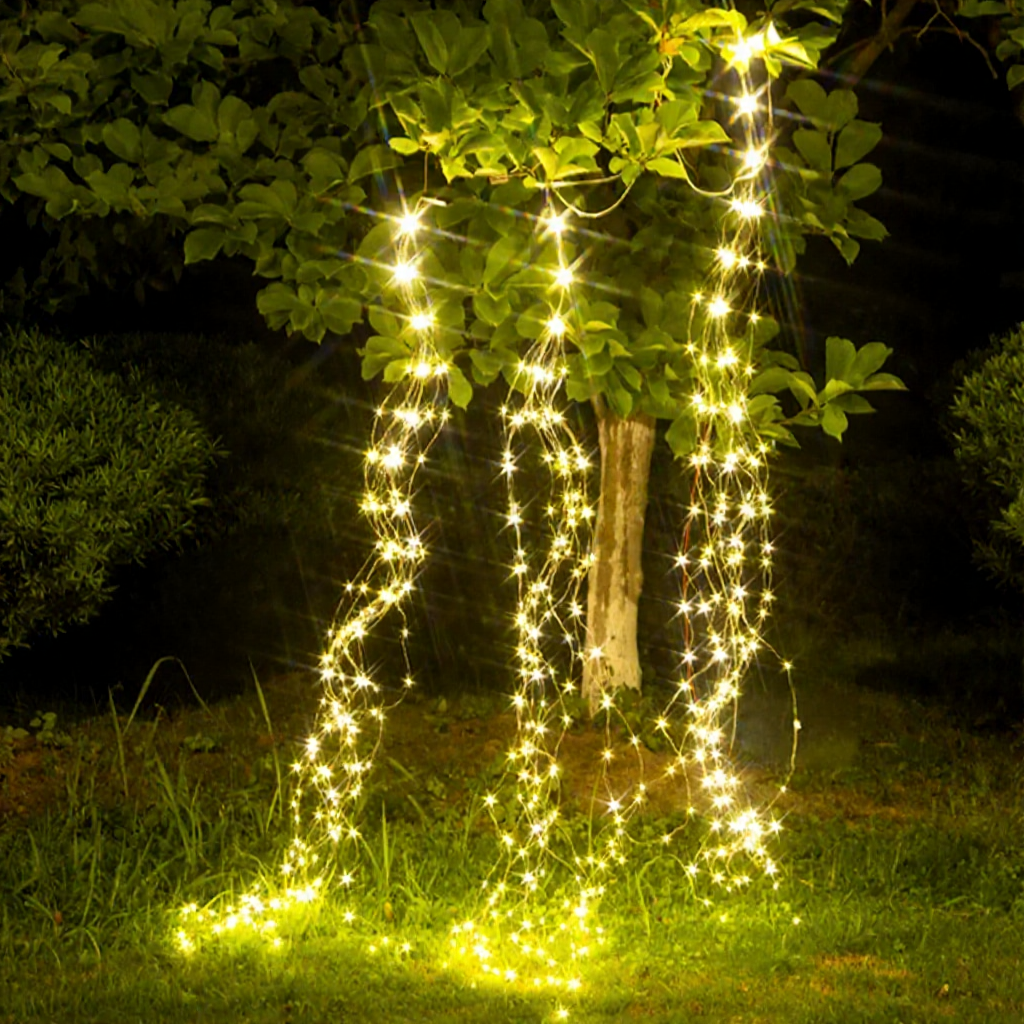 Solar Powered Waterfall Fairy LED String Lights - 6.56 ft, 200 LED, Outdoor Home Holiday Garden Party Decor Lighting