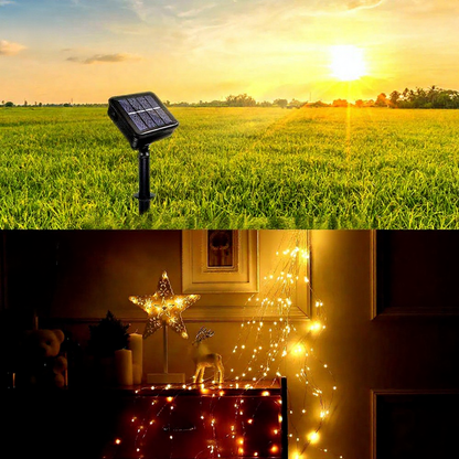 Solar Powered Waterfall Fairy LED String Lights - 6.56 ft, 200 LED, Outdoor Home Holiday Garden Party Decor Lighting