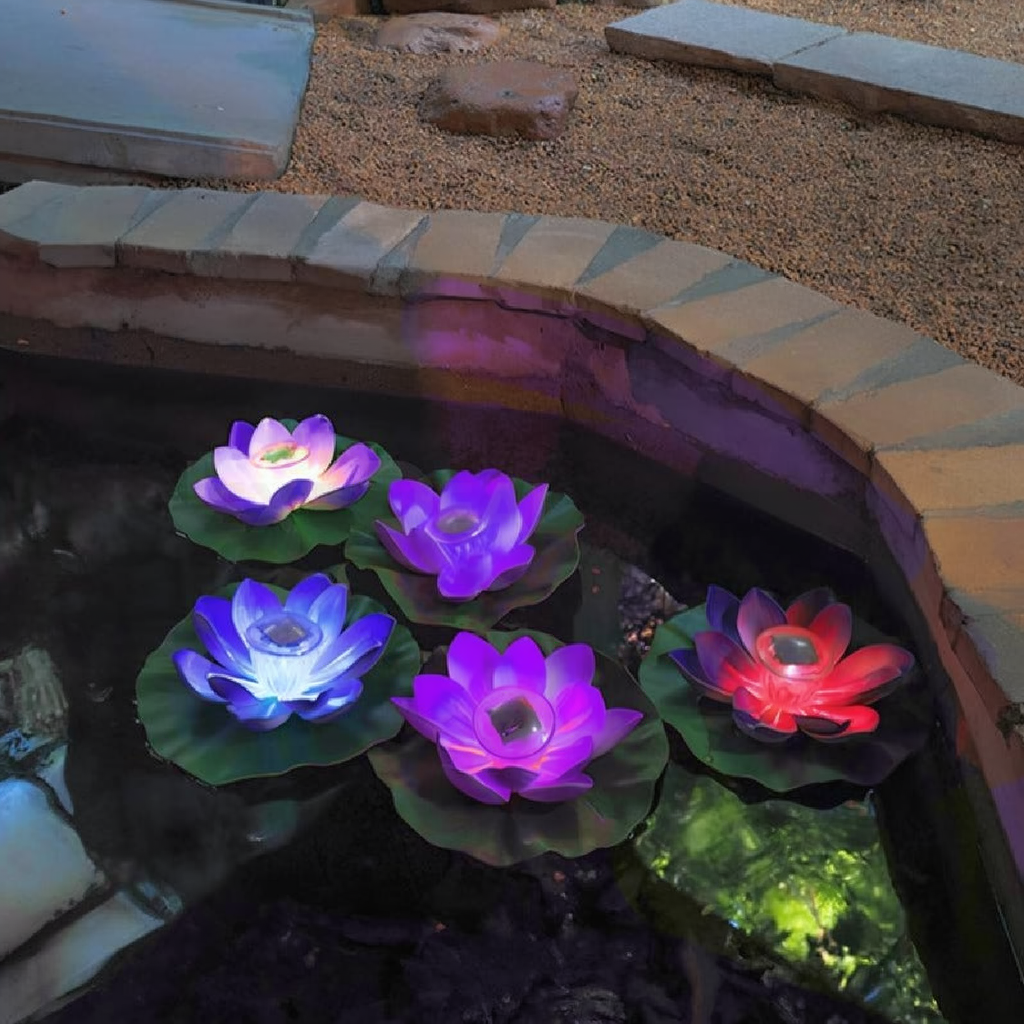 Solar Powered Zen Garden Water Lily Floating Light - Garden Pond Birdbath Outdoor Backyard Landscape Decor Lighting