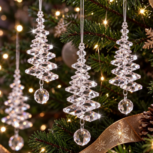 Sparkling Crystal Christmas Tree Hanging Ornament - 4 Pack, Xmas Tree Holiday Party Home Decor
