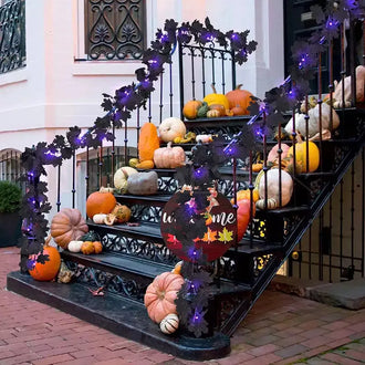 Spooky Black Maple Leaf Garland Light