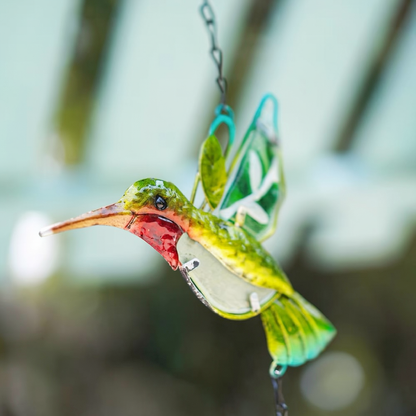 Stained Glass & Iron Hummingbird Decorative Wind Chime - Green, Home Yard Porch Patio Outdoor Decor Ornament