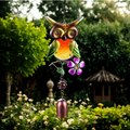 Stained Glass & Iron Owl Garden Wind Chime - Outdoor Patio & Garden Hanging Decor