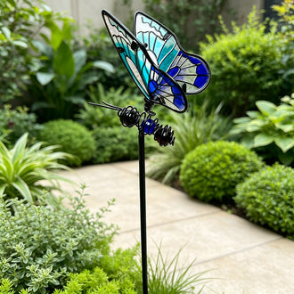 Stained‑Glass Metal Butterfly Garden Stake ‑ Flower Bed & Lawn Yard Art