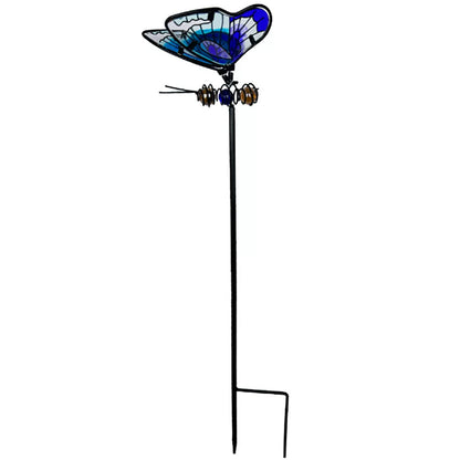 Stained Glass Butterfly Metal Garden Yard Stake-View 4-Next Deal Shop