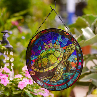 Stained Glass Sea Turtle Hanging Suncatcher