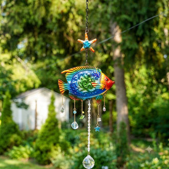 Stained Glass Tropical Fish Crystal Suncatcher Window Hanging Decor