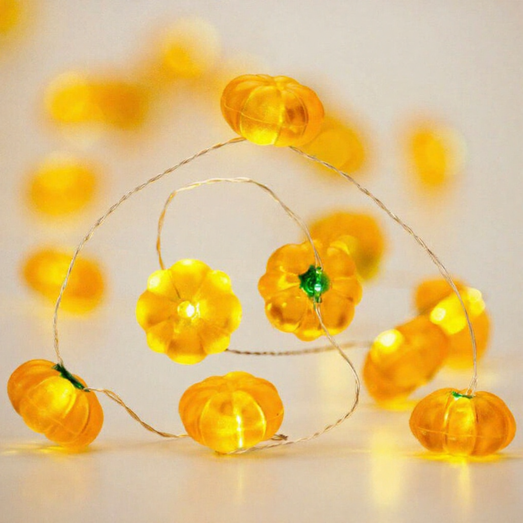 USB Powered Charming 3D Pumpkin Warm White LED String Lights - 6.56 ft, 20 LED, Fall Halloween Home Garden Decor Lighting
