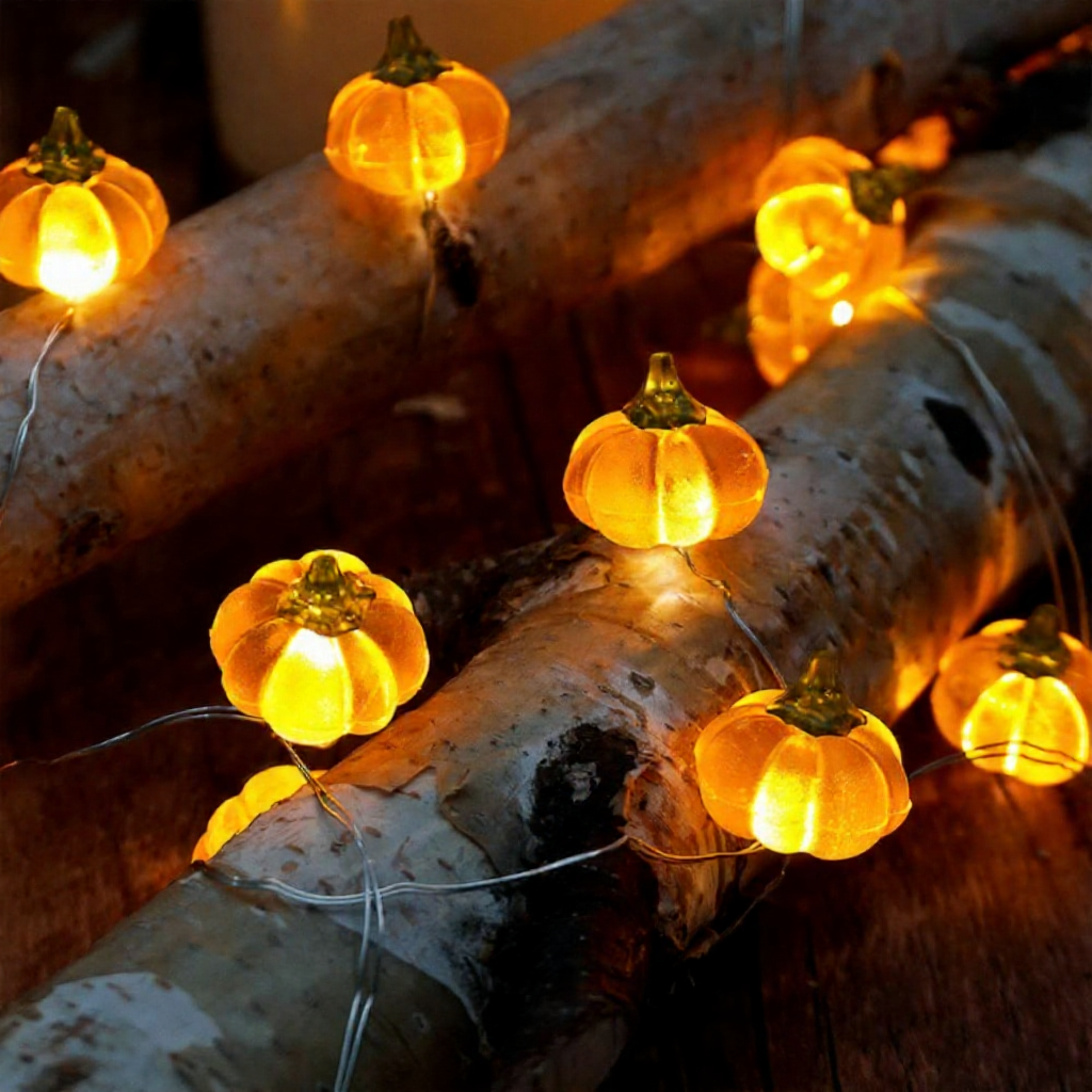 USB Powered Charming 3D Pumpkin Warm White LED String Lights - 6.56 ft, 20 LED, Fall Halloween Home Garden Decor Lighting