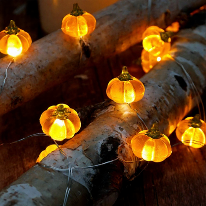 USB Powered Charming 3D Pumpkin Warm White LED String Lights - 6.56 ft, 20 LED, Fall Halloween Home Garden Decor Lighting