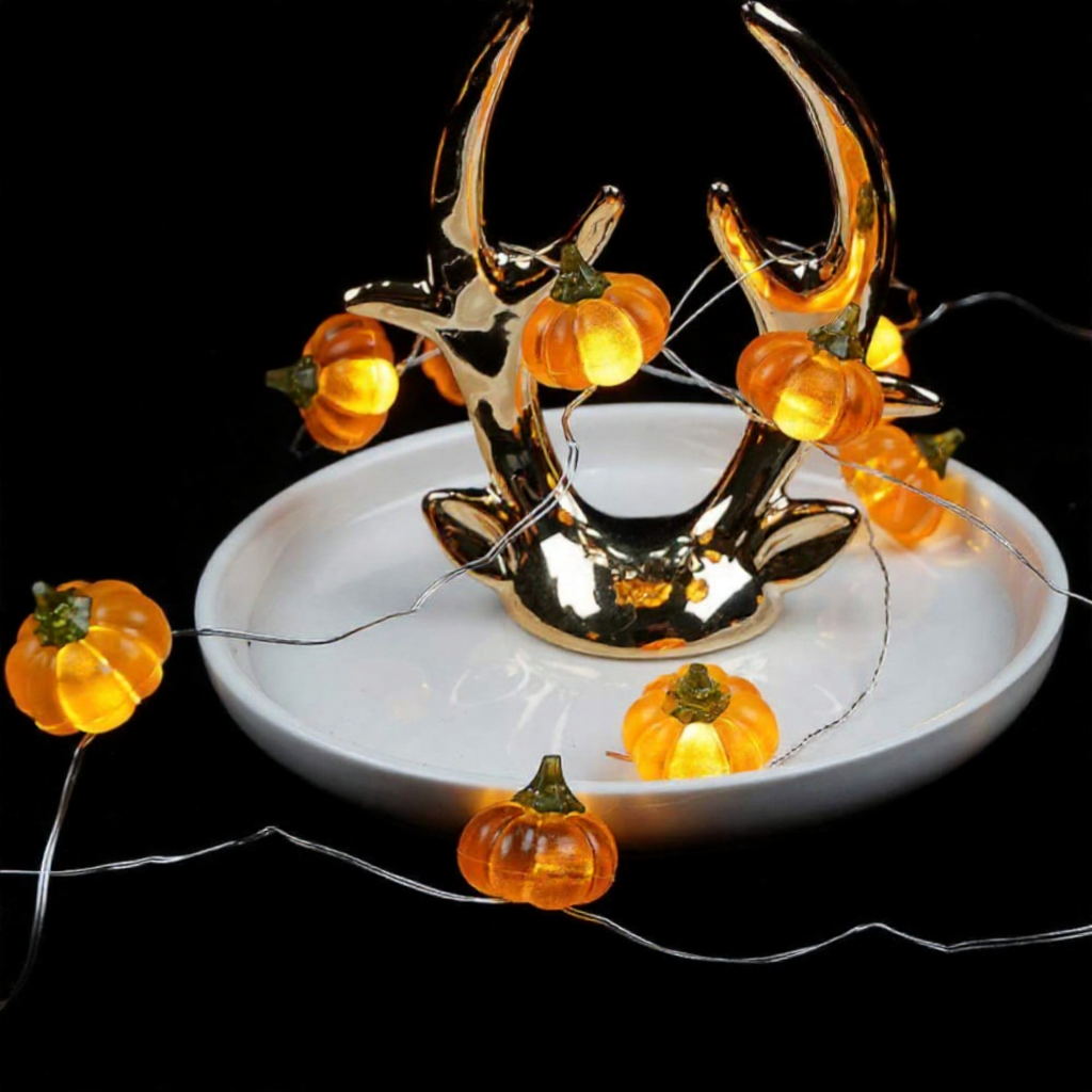 USB Powered Charming 3D Pumpkin Warm White LED String Lights - 6.56 ft, 20 LED, Fall Halloween Home Garden Decor Lighting