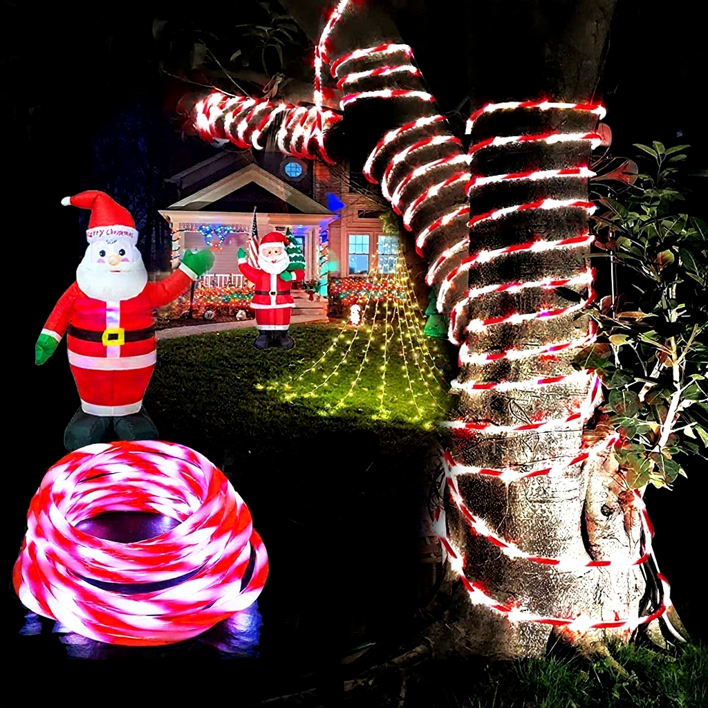 USB Powered Festive Candy Cane LED Rope String Lights - 2 Pack, 16.4 Ft, Christmas Holiday Decor Lighting