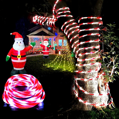 USB Powered Festive Candy Cane LED Rope String Lights - 2 Pack, 16.4 Ft, Christmas Holiday Decor Lighting