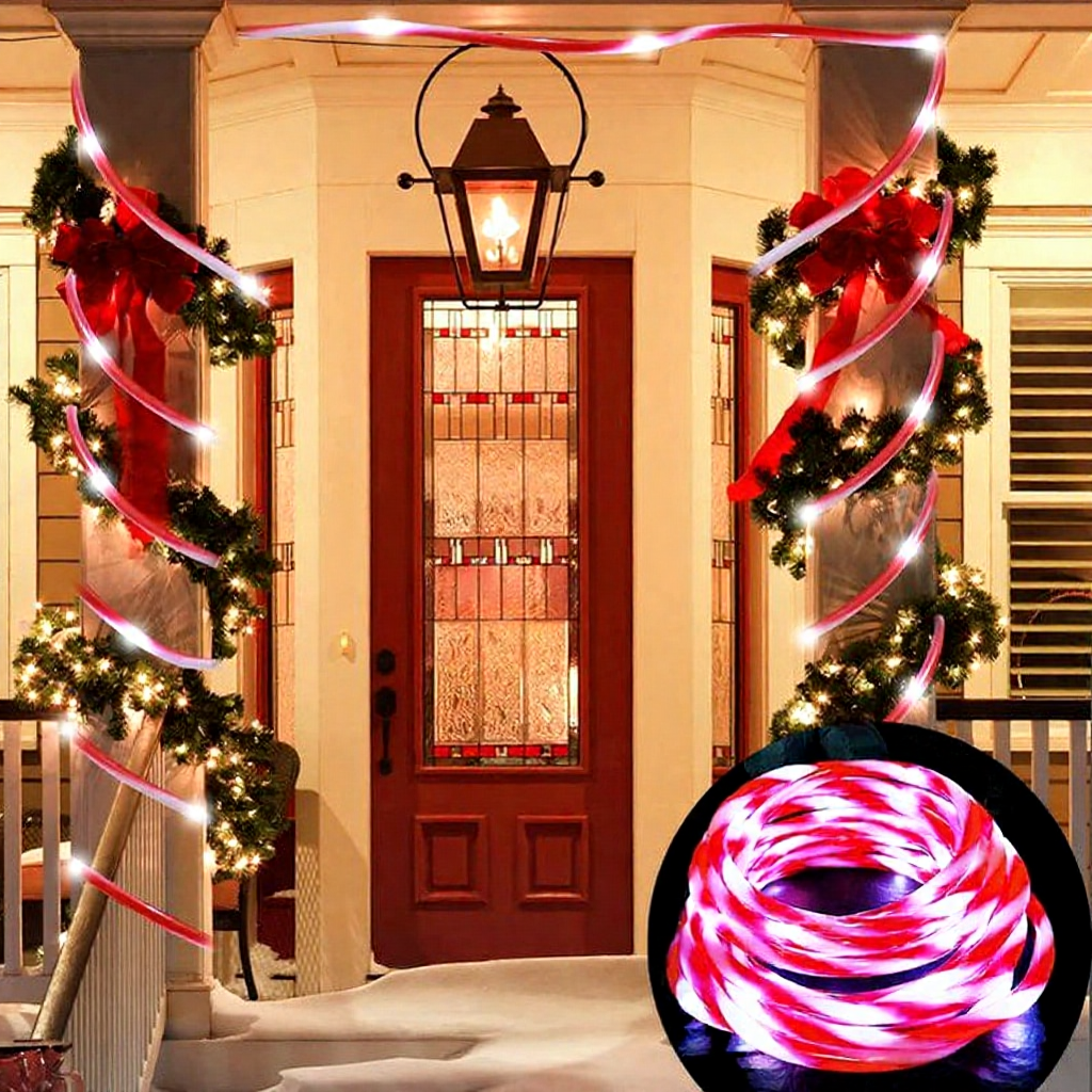 USB Powered Festive Candy Cane LED Rope String Lights - 2 Pack, 16.4 Ft, Christmas Holiday Decor Lighting