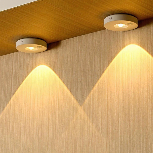 USB-Rechargeable Motion Sensor LED Puck Lights - 2 Pack, Under Cabinet & Closet Lighting