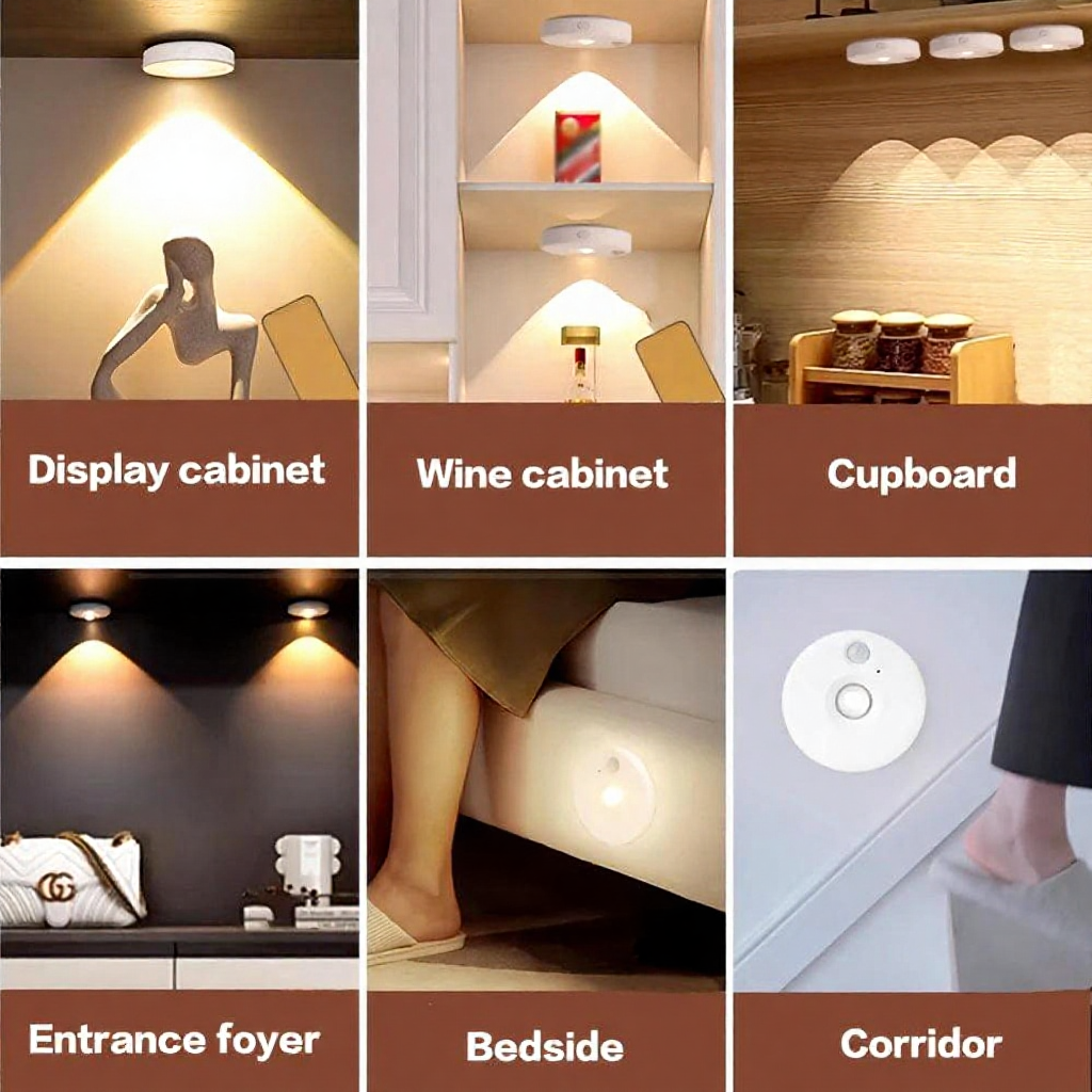 USB-Rechargeable Motion Sensor LED Puck Lights - 2 Pack, Under Cabinet & Closet Lighting