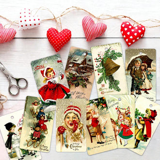 Vintage Christmas Gift Tags - 50 Pack, Retro Holiday Label Tags for Gift Wrapping
