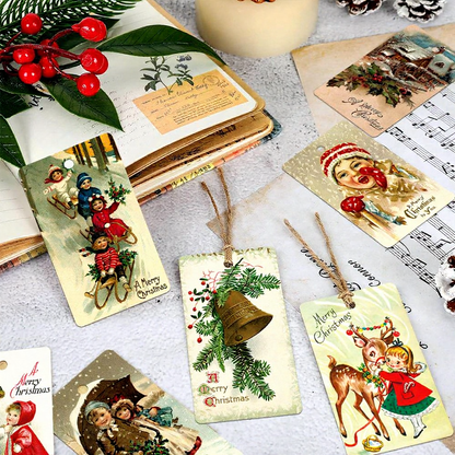Vintage Christmas Gift Tags - 50 Pack, Retro Holiday Label Tags for Gift Wrapping
