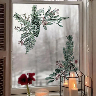 Vintage Christmas Pine‑Needle & Berry Window Cling - Festive Indoor Glass Holiday Home Decor Accessory