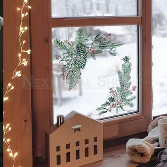 Vintage Christmas Pine Needle & Berry Window Cling