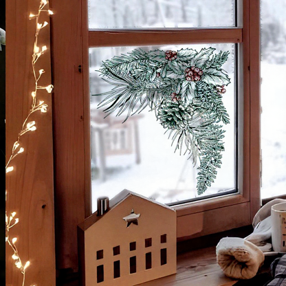 Vintage Christmas Pine Needle & Holly Window Clings - Festive Indoor Glass Holiday Home Decor Accessory