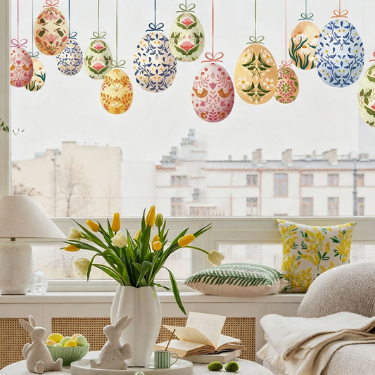 Vintage Floral Easter Egg Window Cling  -  Spring Window Holiday Decor