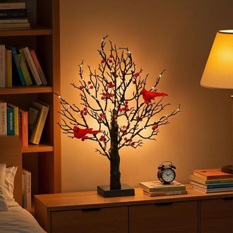 Vintage Glowing Tree with Cardinal & Red Berry