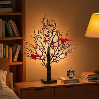 Vintage Glowing Tree with Cardinal & Red Berry