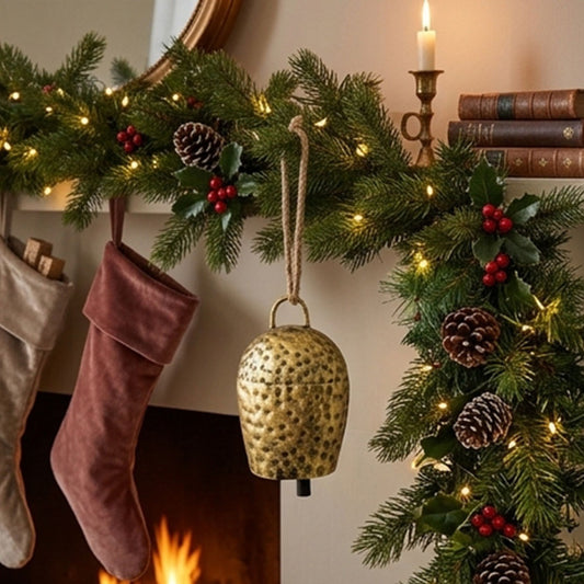 Vintage Golden Metal Bell Hanging Decor - Christmas Tree Wreath Garland Mantel Decor