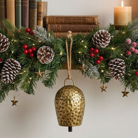 Vintage Golden Metal Bell Hanging Decor - Christmas Tree Wreath Garland Mantel Decor