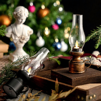 Vintage Style Battery Powered LED Candle Kerosene Lantern  -  Tabletop Christmas Decor