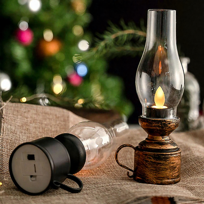 Vintage Style Battery Powered LED Candle Kerosene Lantern  -  Tabletop Christmas Decor