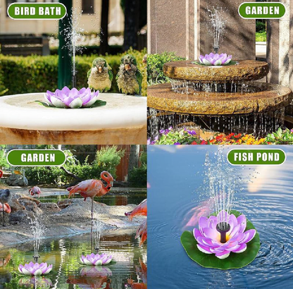 Water Lily Solar Powered Fountain Kit - Garden Pond Birdbath Outdoor Backyard Landscape Decor