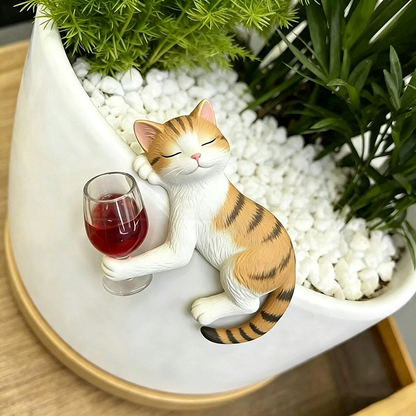 Whimsical Animal Hand-Painted Resin Tipsy Cat Pot Hugger - Garden & Patio Decor-View 2-Next Deal Shop