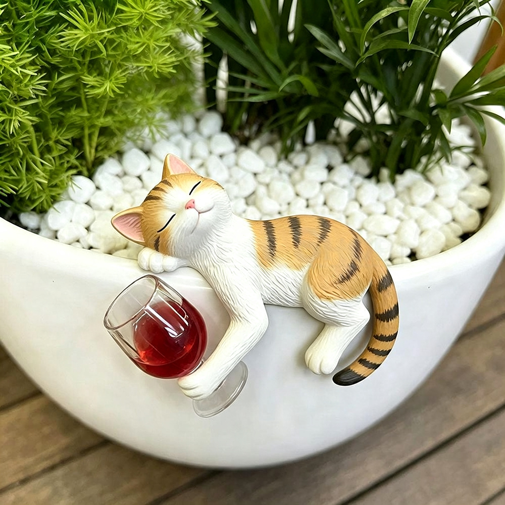 Whimsical Animal Hand-Painted Resin Tipsy Cat Pot Hugger - Garden & Patio Decor-View 3-Next Deal Shop