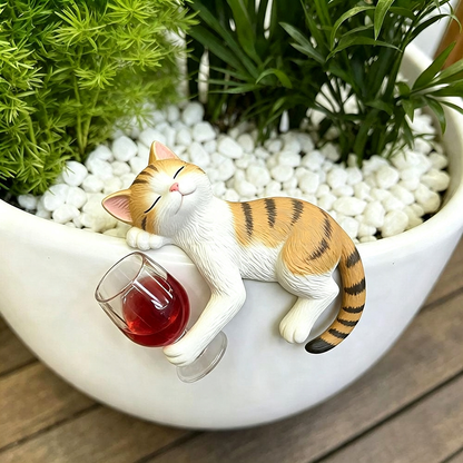 Whimsical Animal Hand-Painted Resin Tipsy Cat Pot Hugger - Garden & Patio Decor-View 3-Next Deal Shop