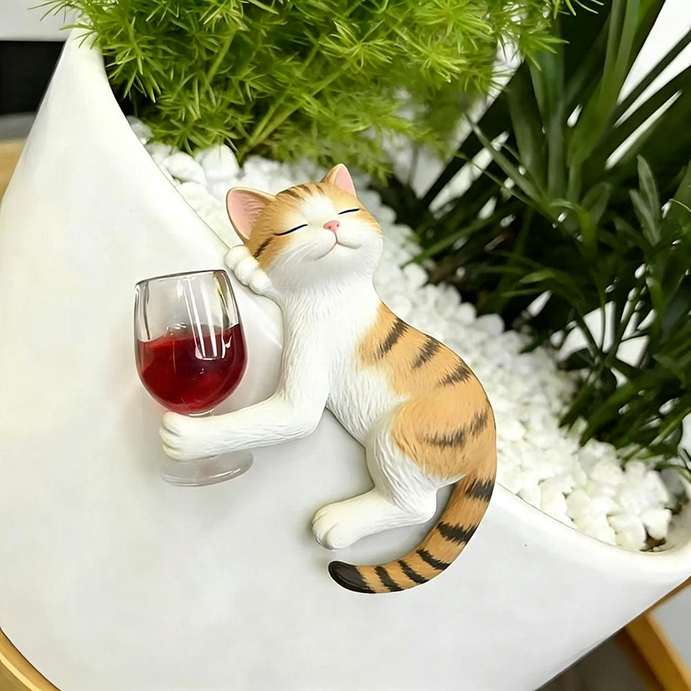 Whimsical Animal Hand-Painted Resin Tipsy Cat Pot Hugger - Garden & Patio Decor-View 4-Next Deal Shop