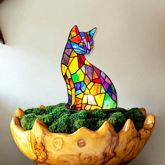 Whimsical Colorful Acrylic Cat Flower Pot Decor - Outdoor Patio Plant Pot Ornament
