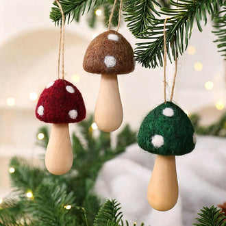 Whimsical Felt Mushroom Christmas Hanging Ornament - Set of 3, Xmas Tree Decor